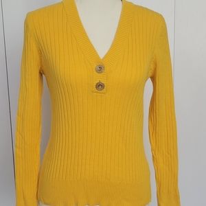 Ralph Lauren Jeans Co. Sweater Small Ribbed Yellow V-Neck Nautical Gold Button
